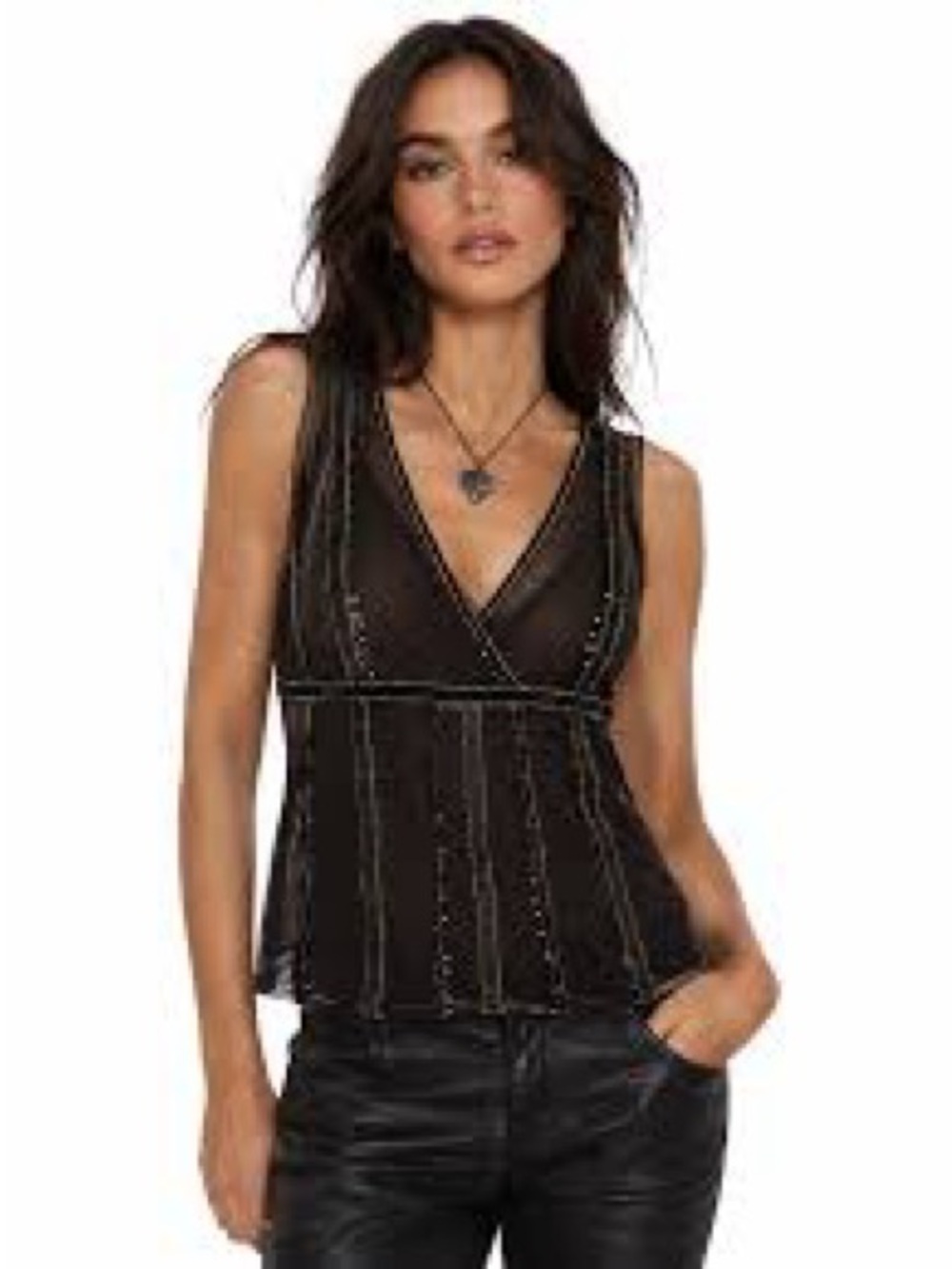 DKNY Black V-Neck silk and sequin Sleeveless Camisole top